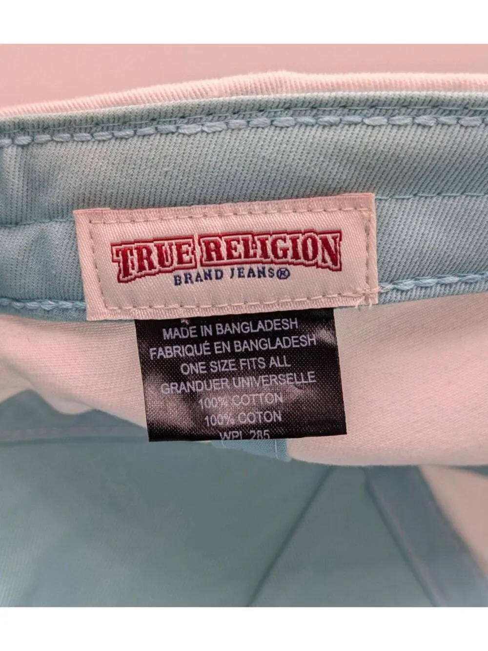 Vintage True Religion Hat Strap Back White Light Blue Unisex Y2K Thick Stitch